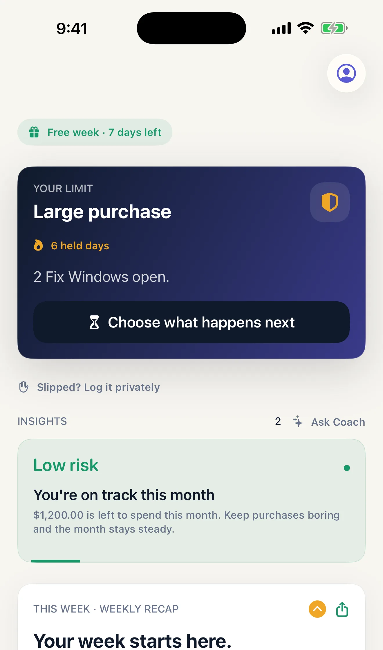 Accountability Quest Today screen